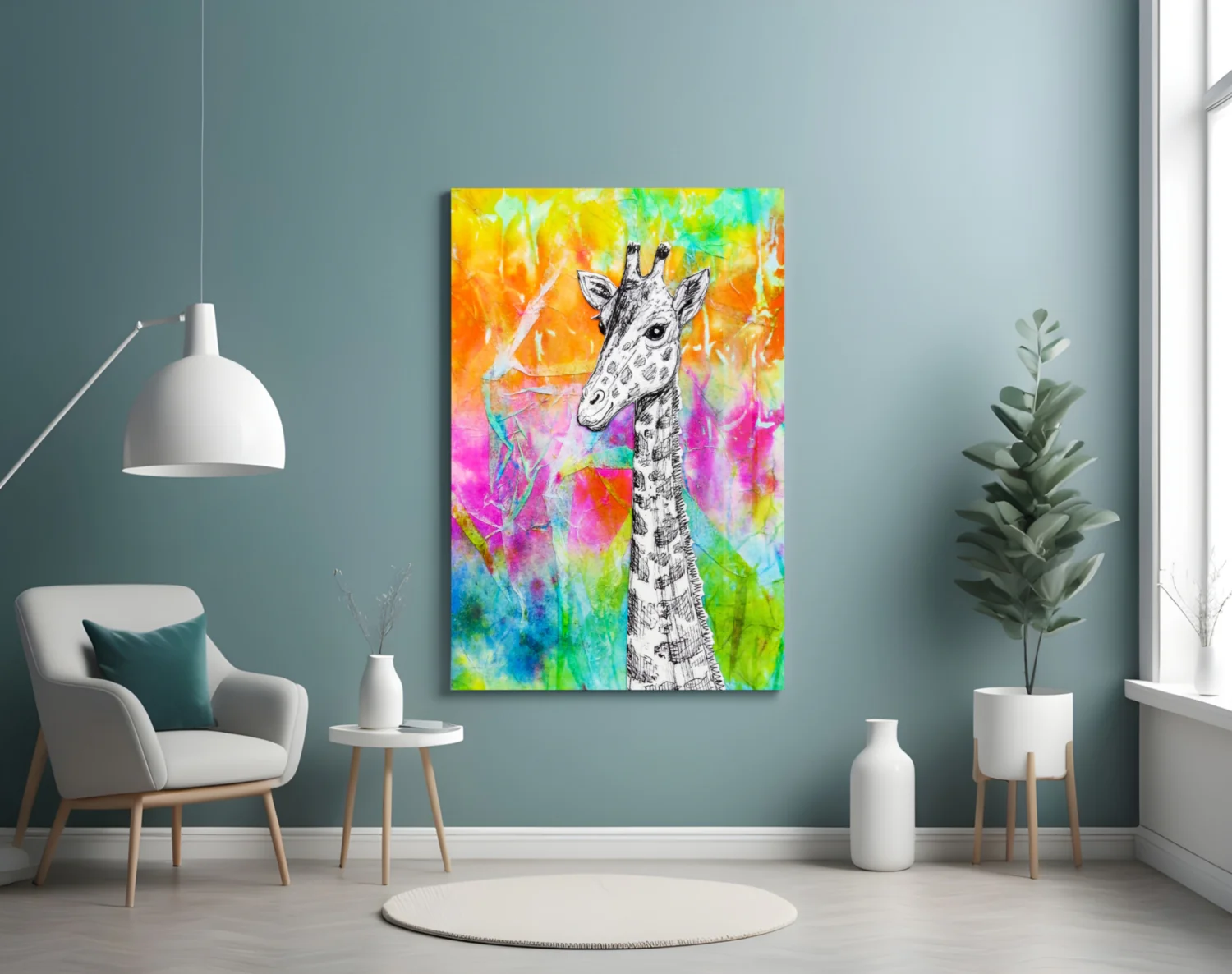 Sketch Giraffe Rainbow Watercolor Glass Wall Art - Image 4