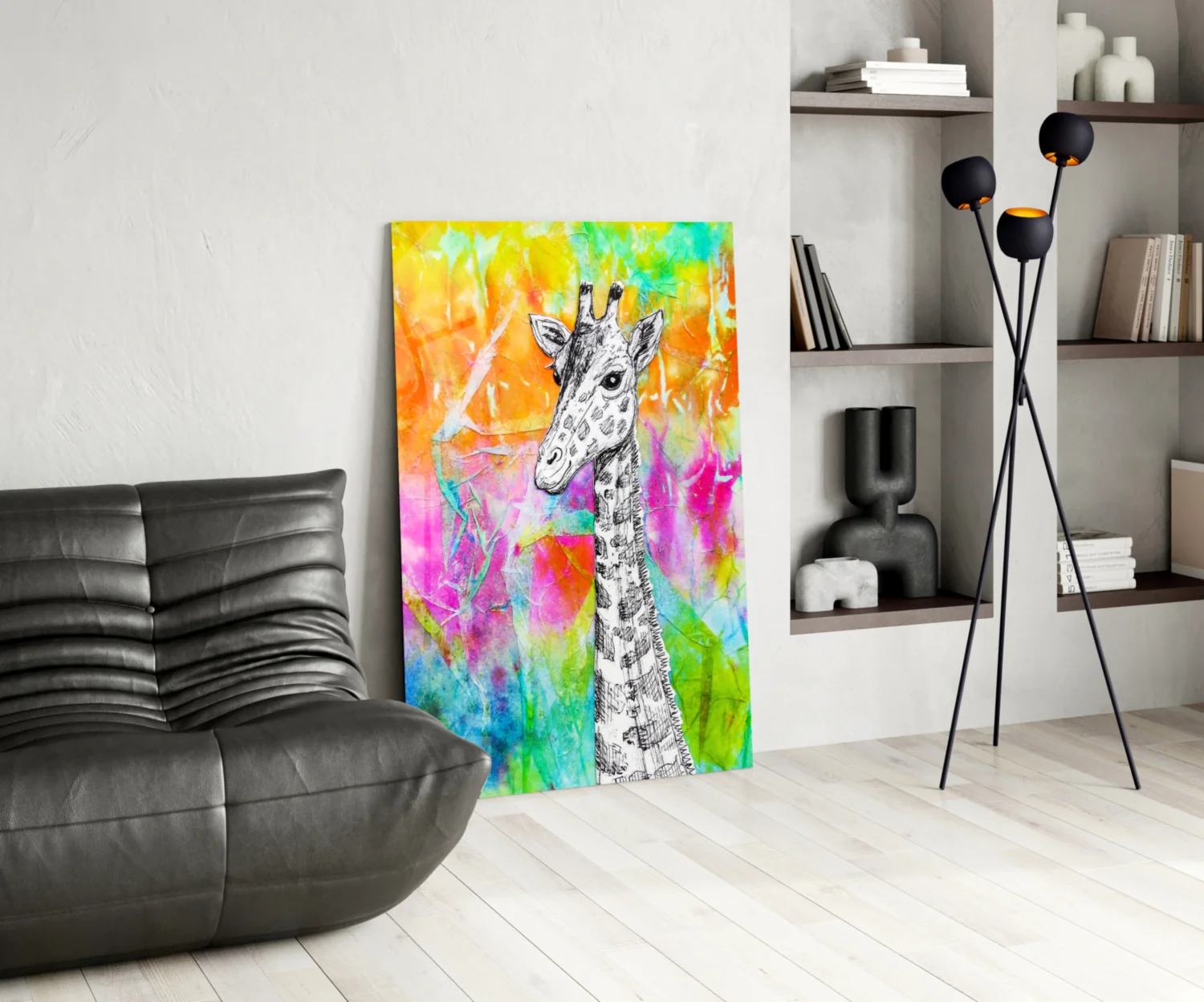 Sketch Giraffe Rainbow Watercolor Glass Wall Art - Image 5