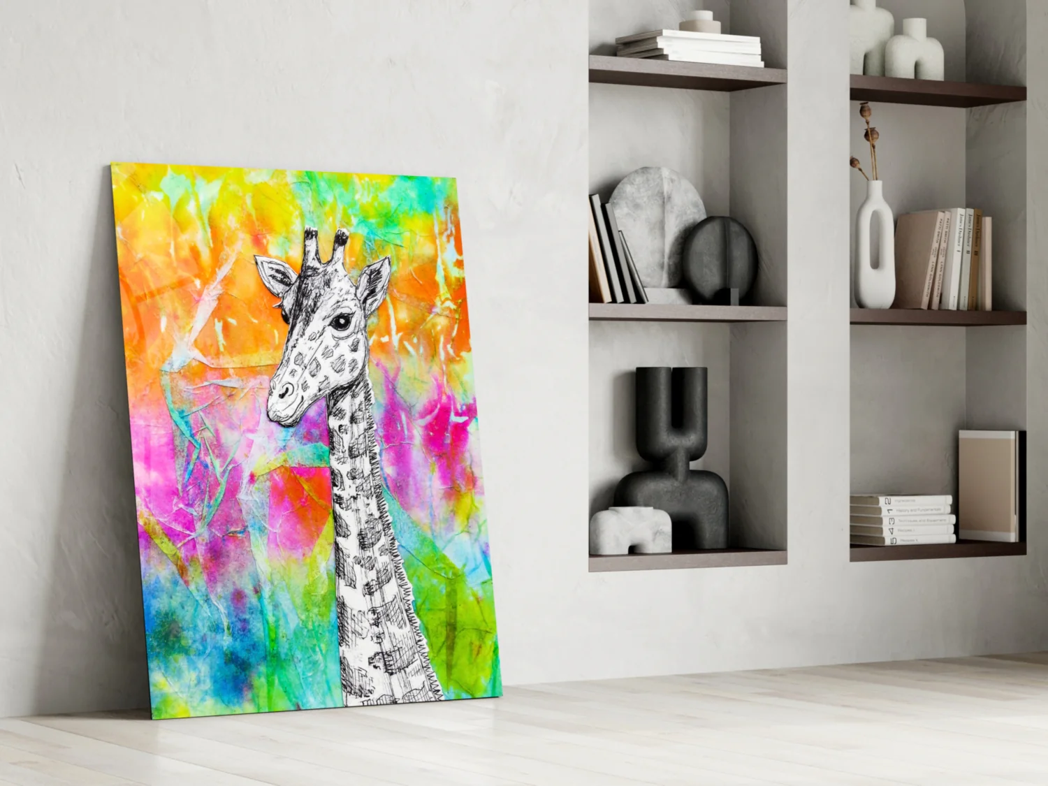 Sketch Giraffe Rainbow Watercolor Glass Wall Art - Image 6
