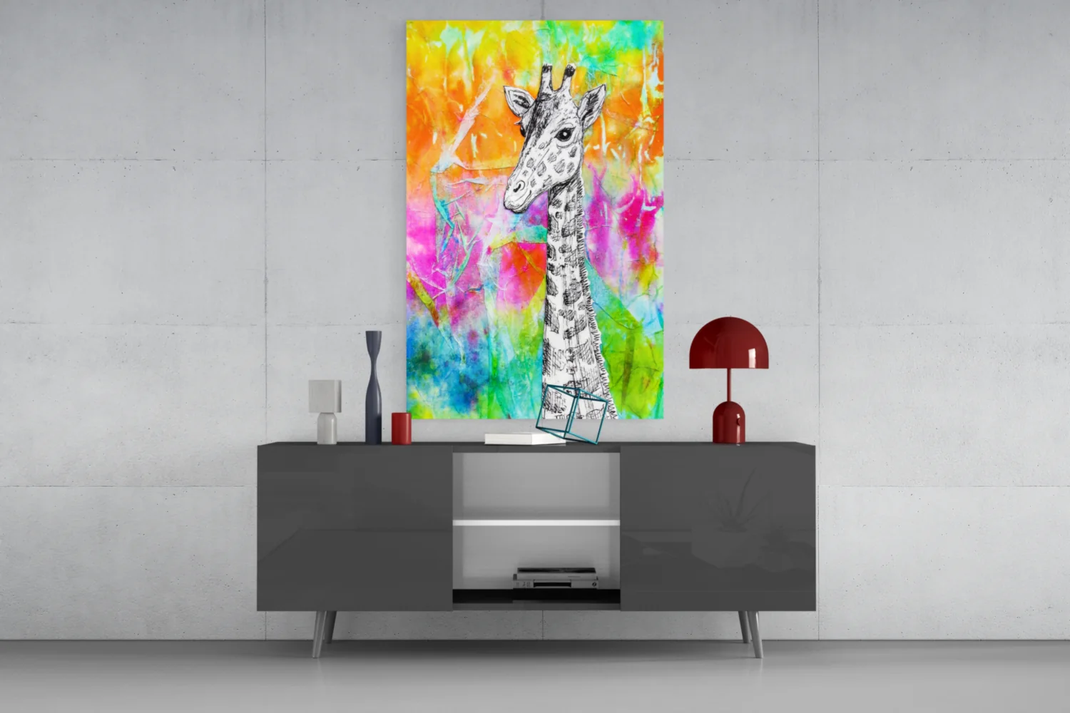 Sketch Giraffe Rainbow Watercolor Glass Wall Art - Image 8