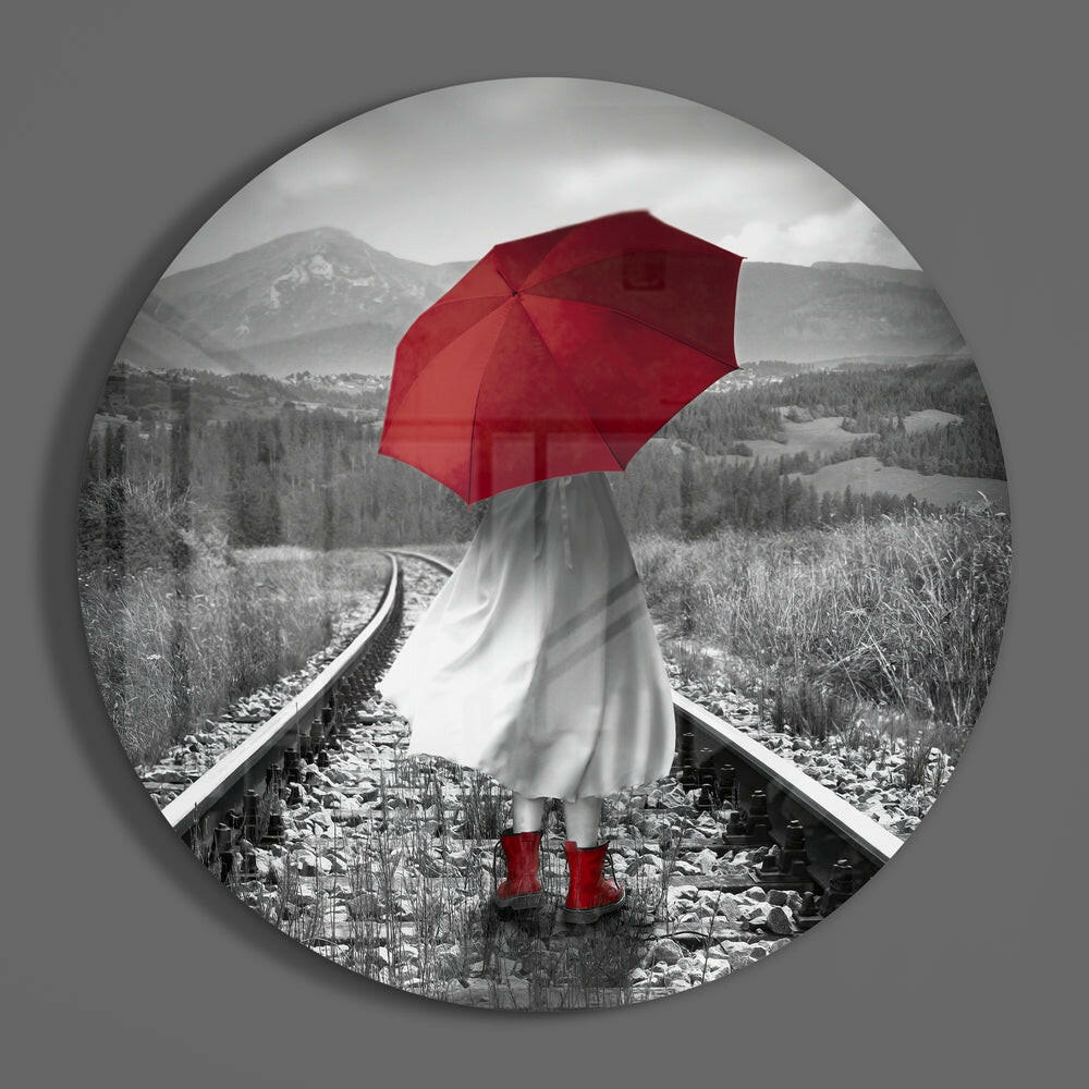 Girl with Red Umbrella Glass Wall Art - Image 3