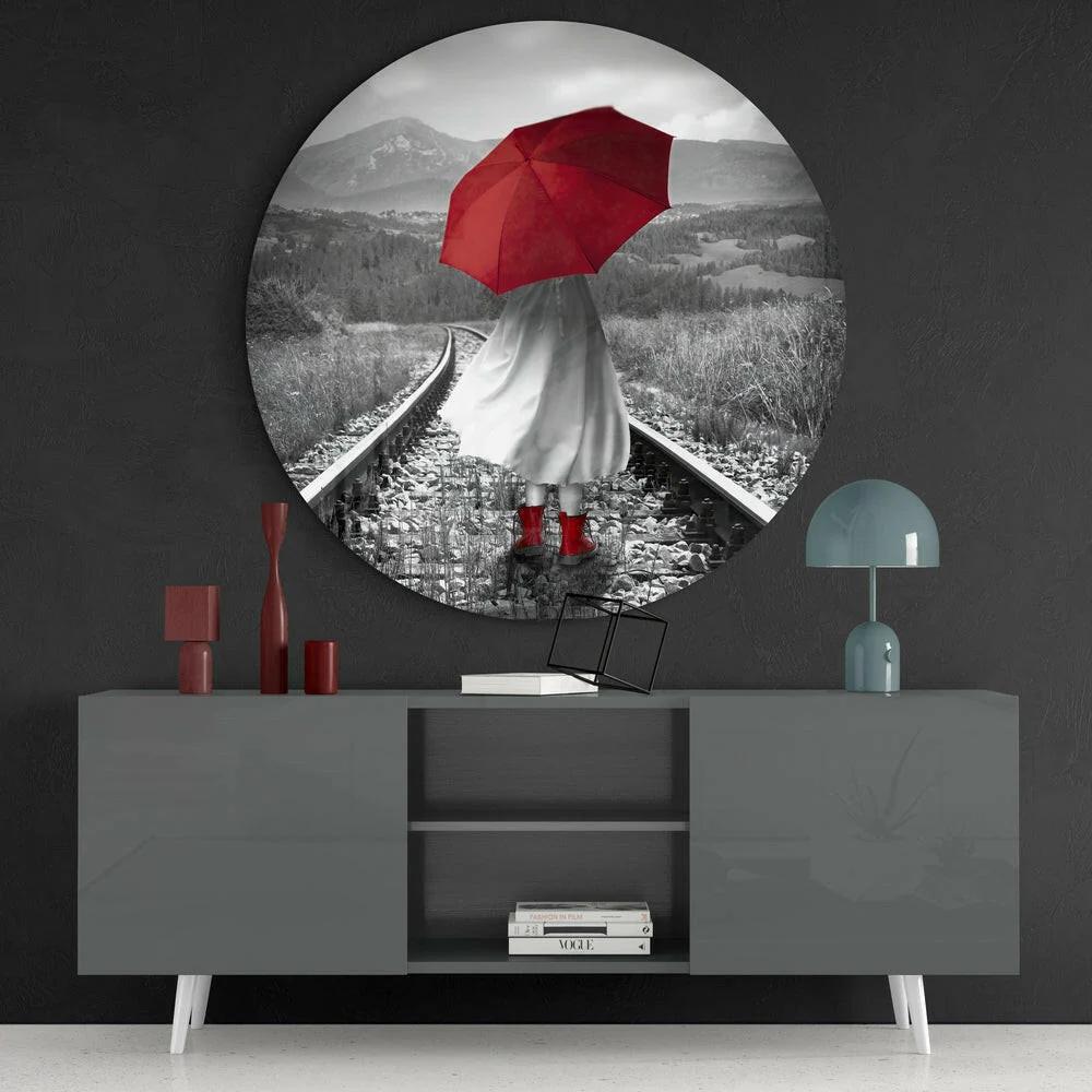 Girl with Red Umbrella Glass Wall Art - Image 4