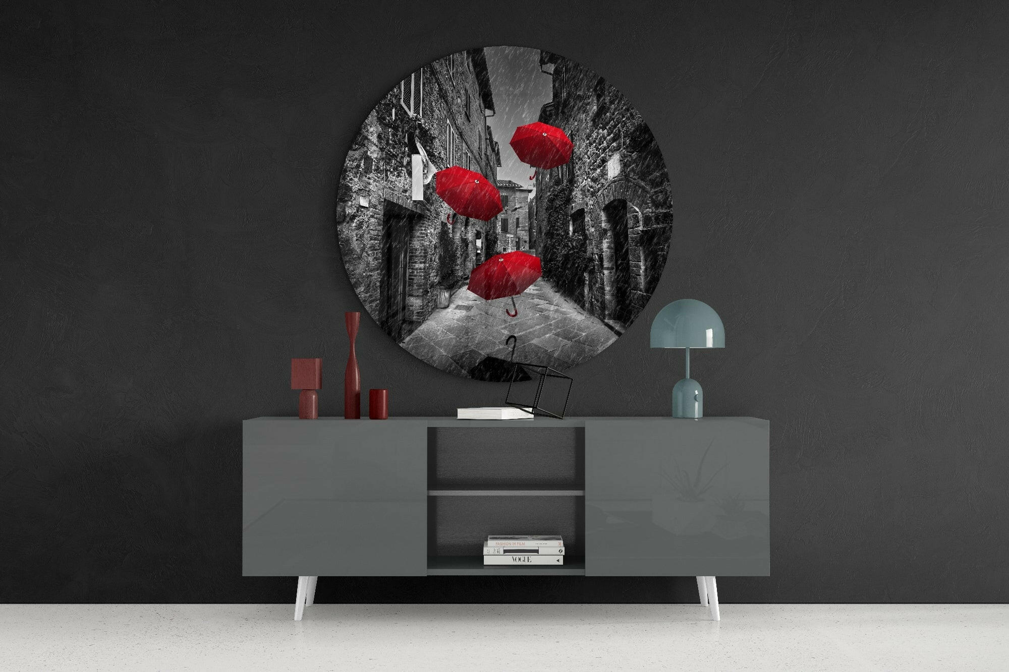 Red Umbrellas Glass Wall Art - Image 4