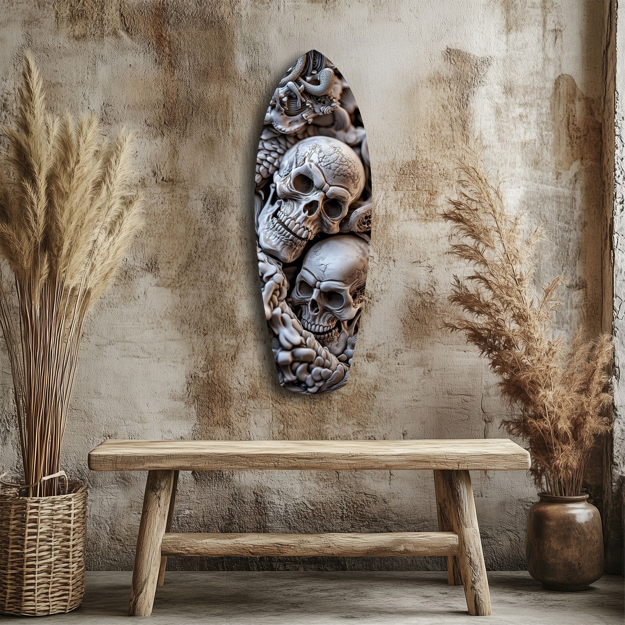 Skull Pile Snake Gothic Memento Mori Glass Wall Art - Image 3