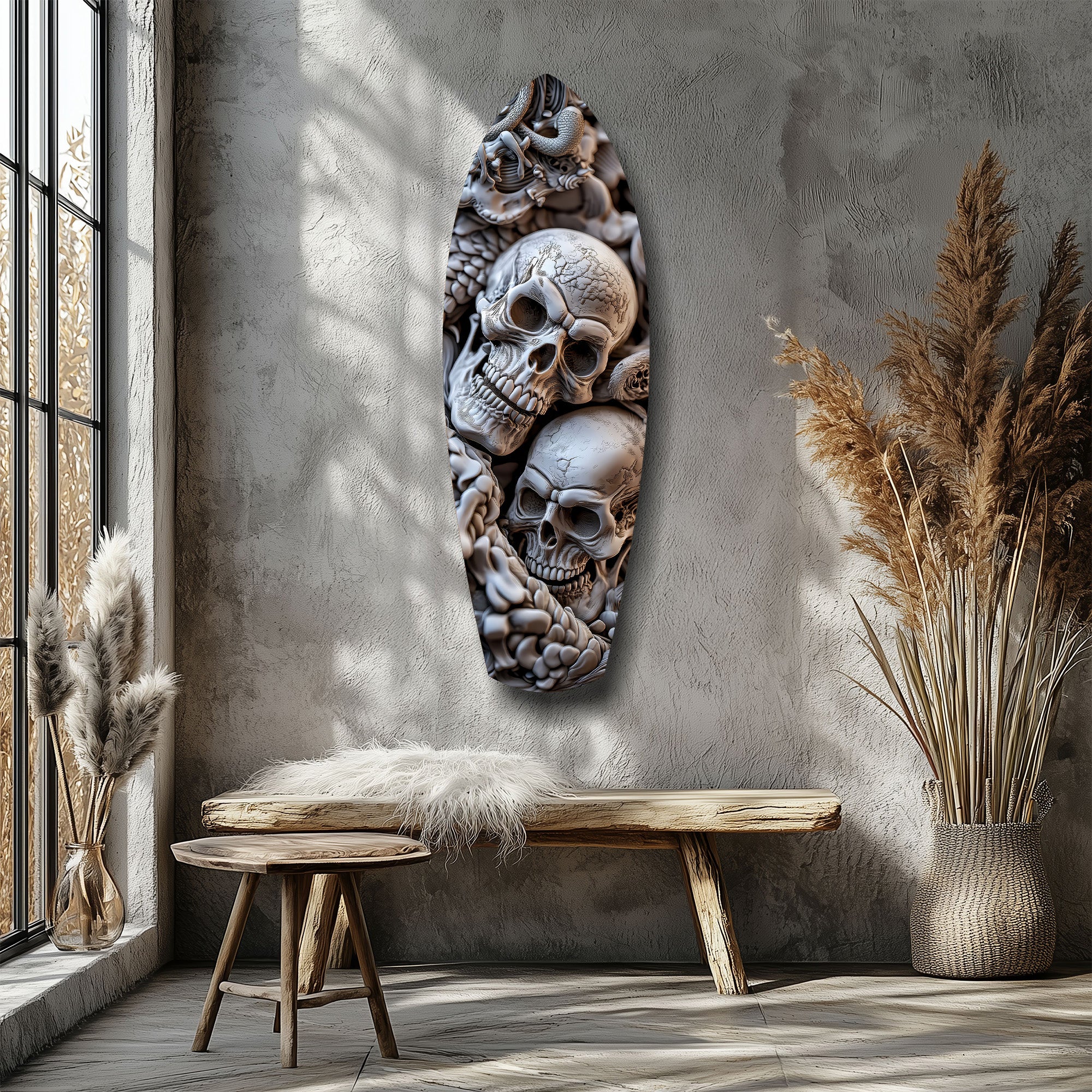 Skull Pile Snake Gothic Memento Mori Glass Wall Art - Image 8