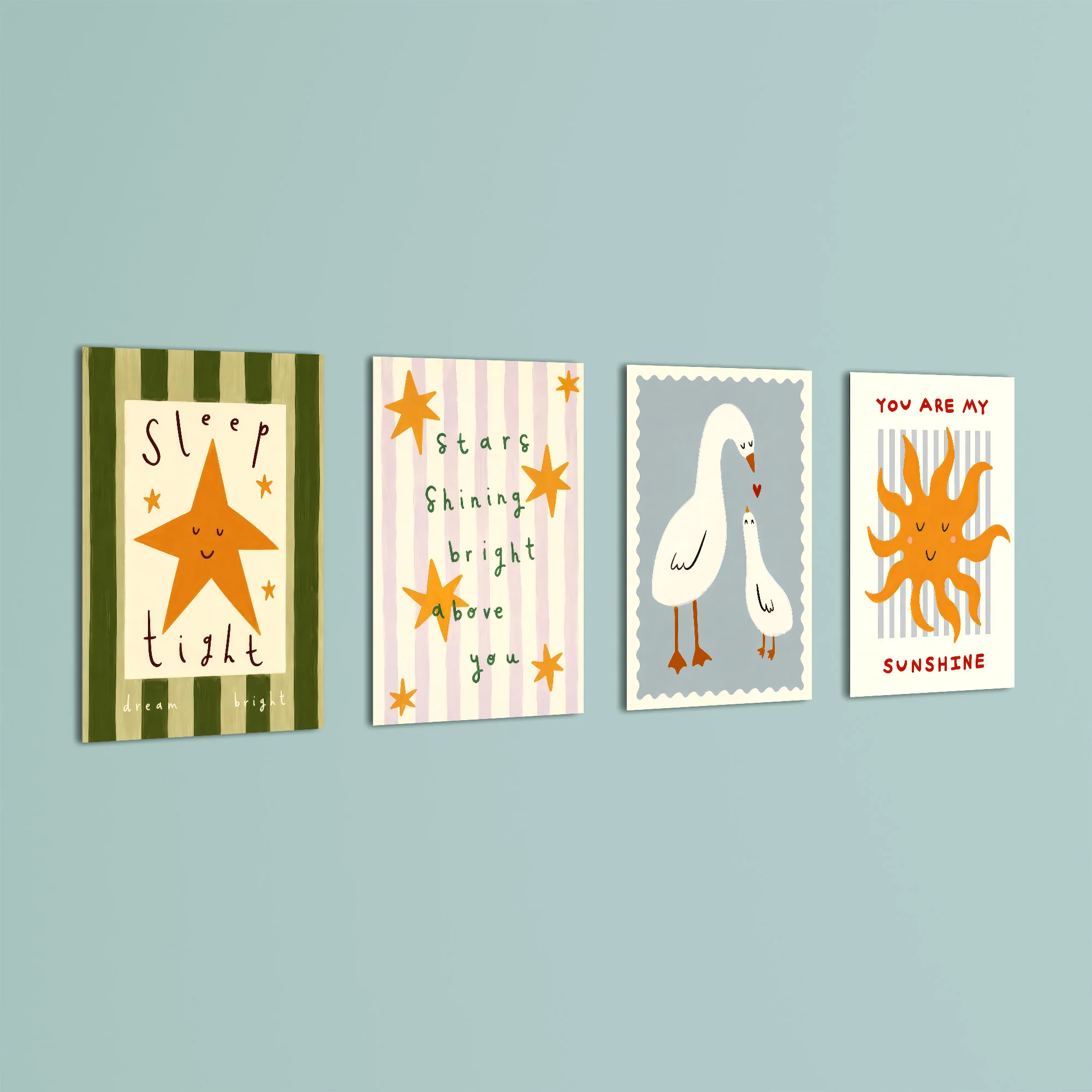 Sleep Tight You Are My Sunshine 4 Pieces Kids Metal Wall Art