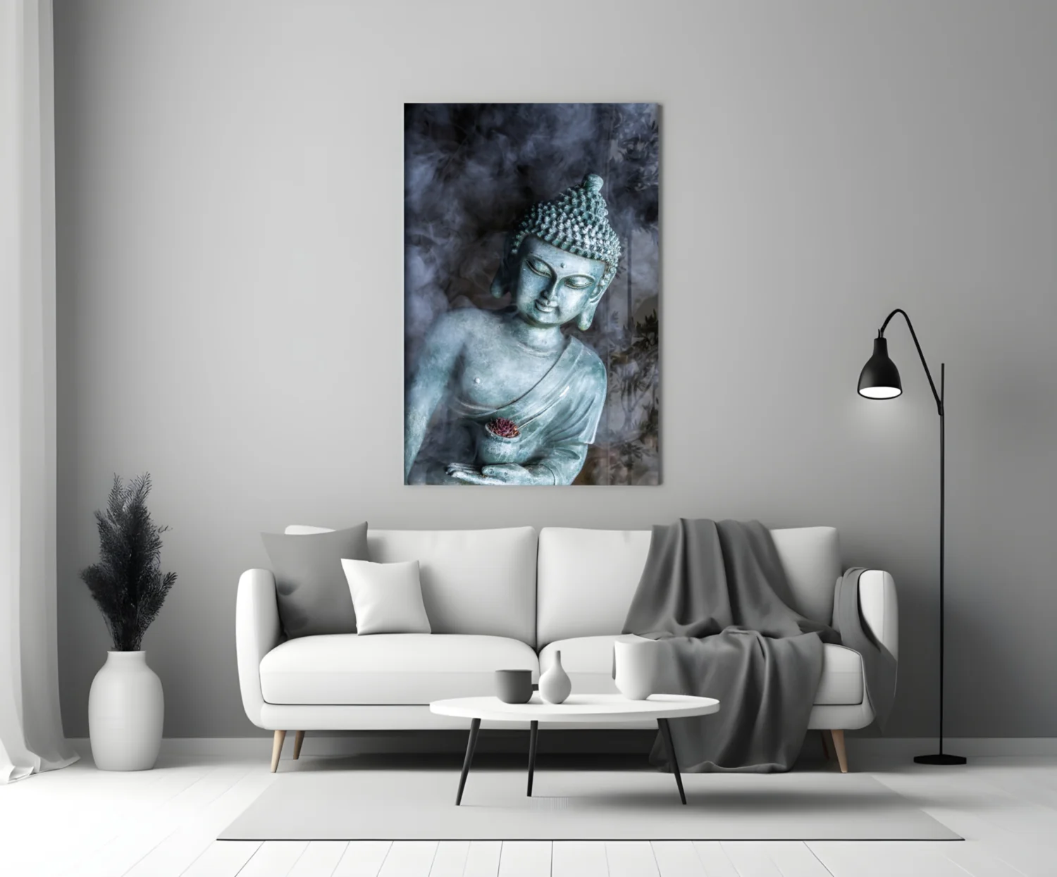 Smoky Jade Buddha Statue Glass Wall Art - Image 3