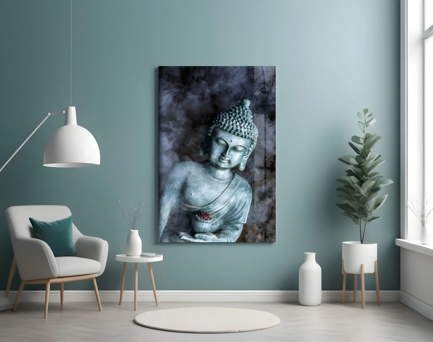 Smoky Jade Buddha Statue Glass Wall Art - Image 4