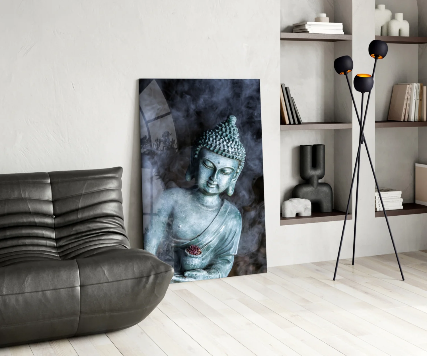 Smoky Jade Buddha Statue Glass Wall Art - Image 5