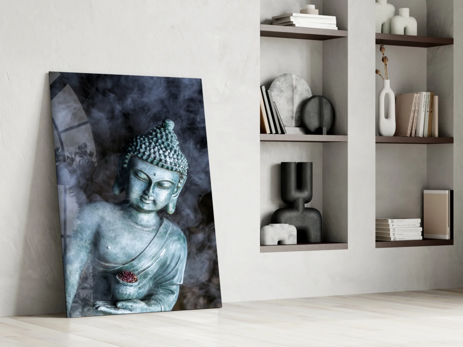 Smoky Jade Buddha Statue Glass Wall Art - Image 6