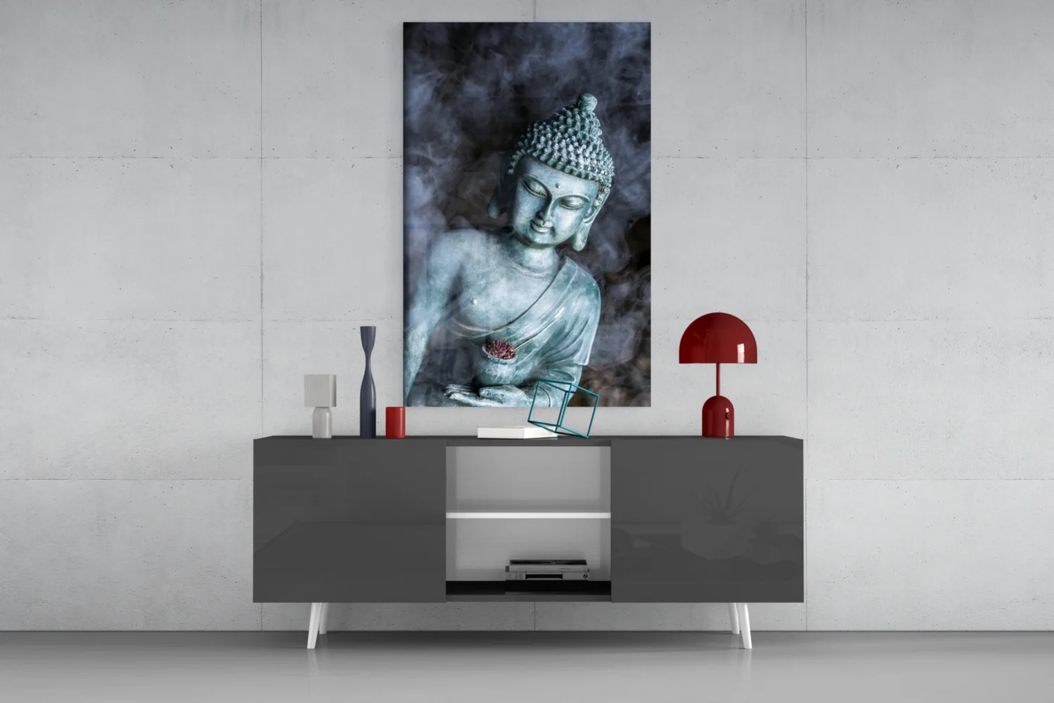 Smoky Jade Buddha Statue Glass Wall Art - Image 8
