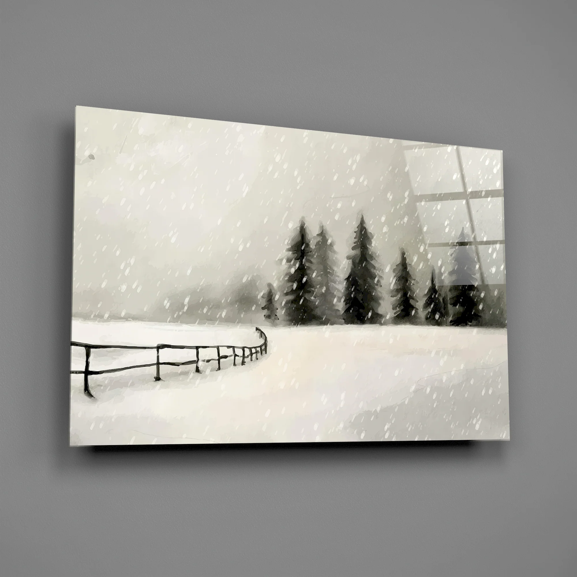 Snowy Pine Forest Path Glass Wall Art - Image 2