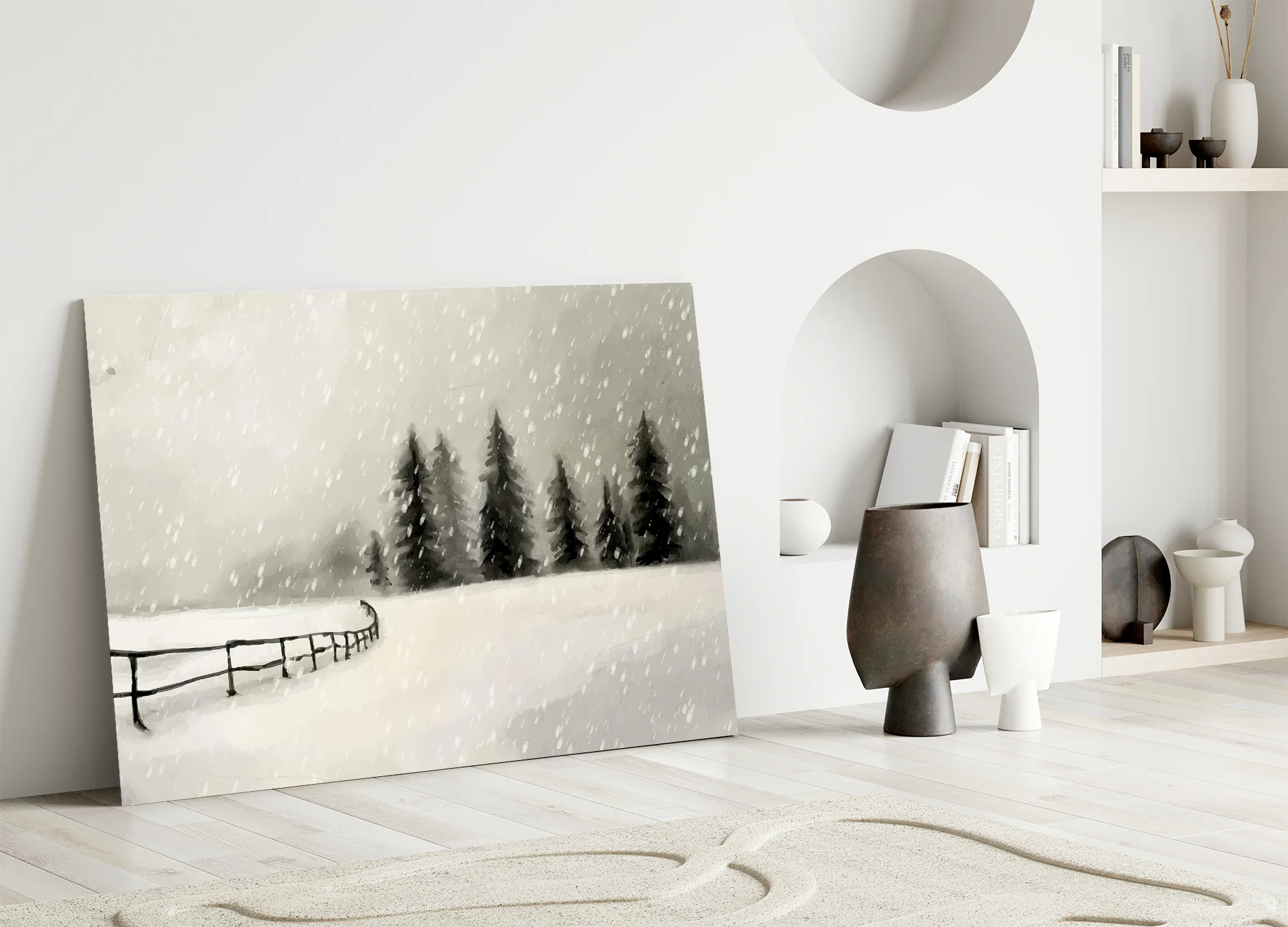 Snowy Pine Forest Path Glass Wall Art - Image 5