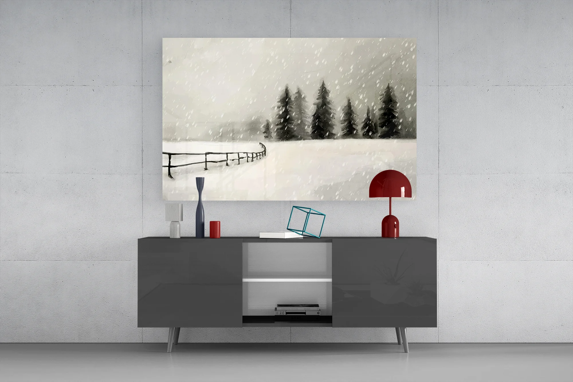Snowy Pine Forest Path Glass Wall Art - Image 8