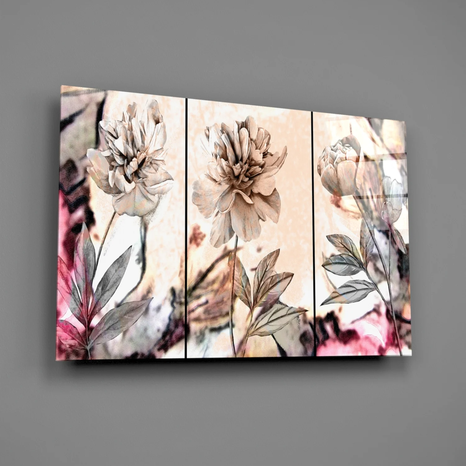 Soft Pastel Peony Panels Glass Wall Art - Image 2