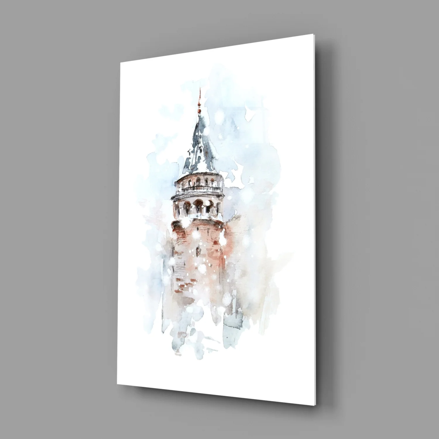 Soft Watercolor Galata Tower Glass Wall Art - Image 2