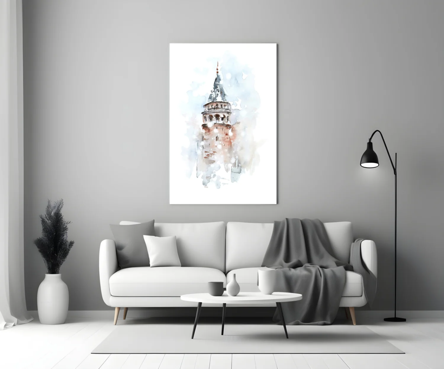 Soft Watercolor Galata Tower Glass Wall Art - Image 3