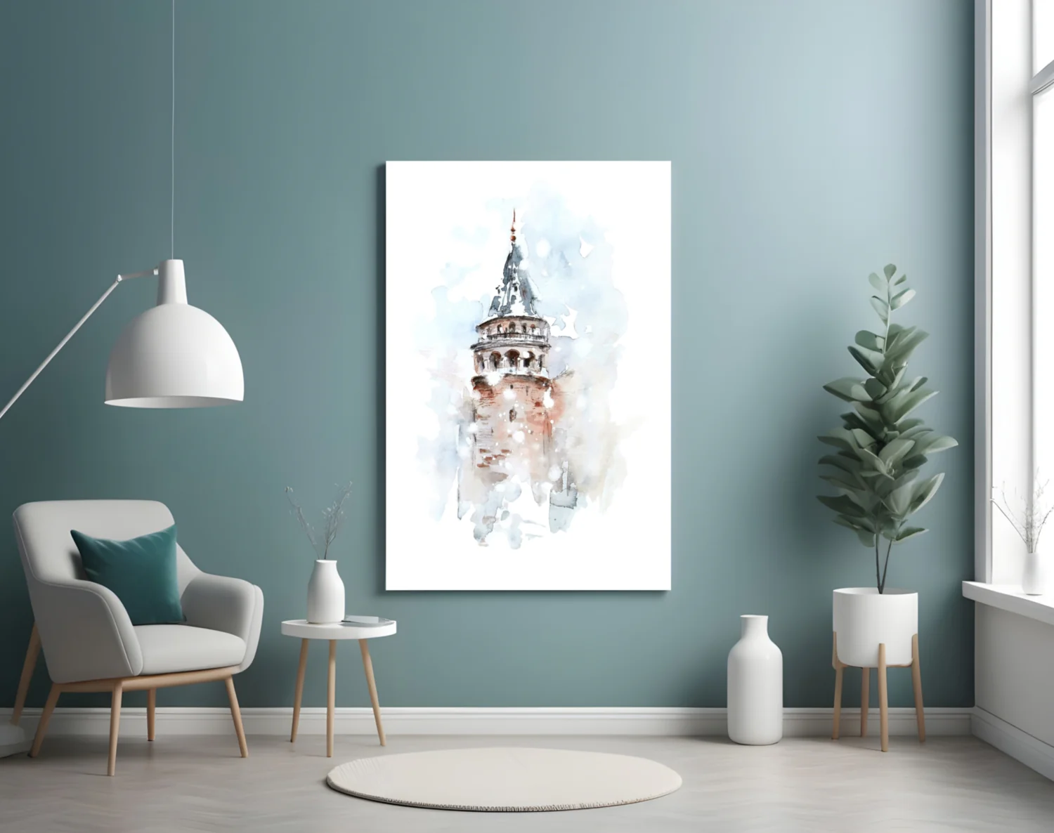 Soft Watercolor Galata Tower Glass Wall Art - Image 4