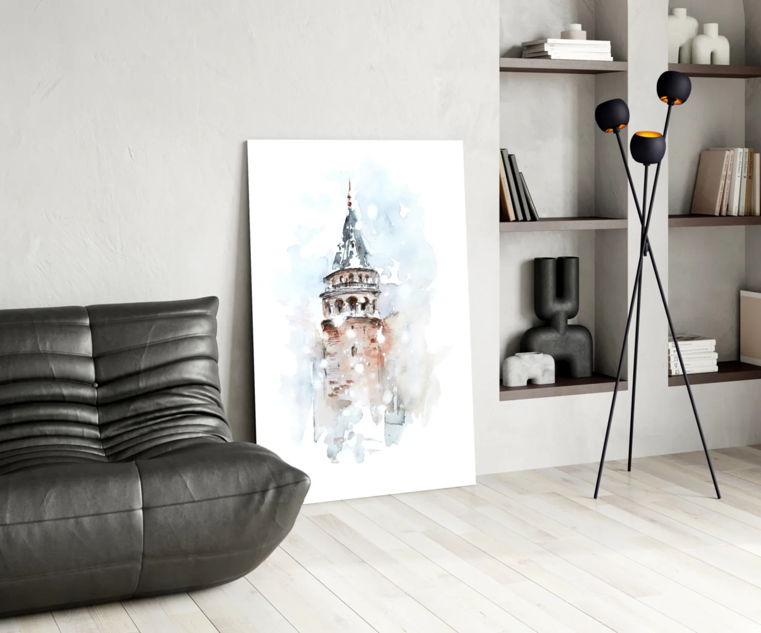 Soft Watercolor Galata Tower Glass Wall Art - Image 5