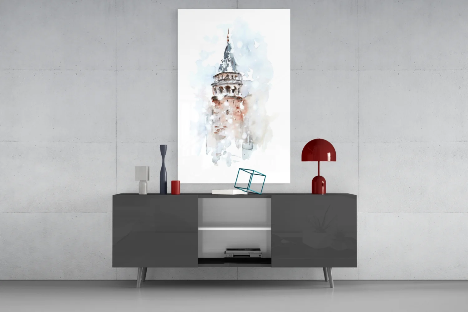 Soft Watercolor Galata Tower Glass Wall Art - Image 8