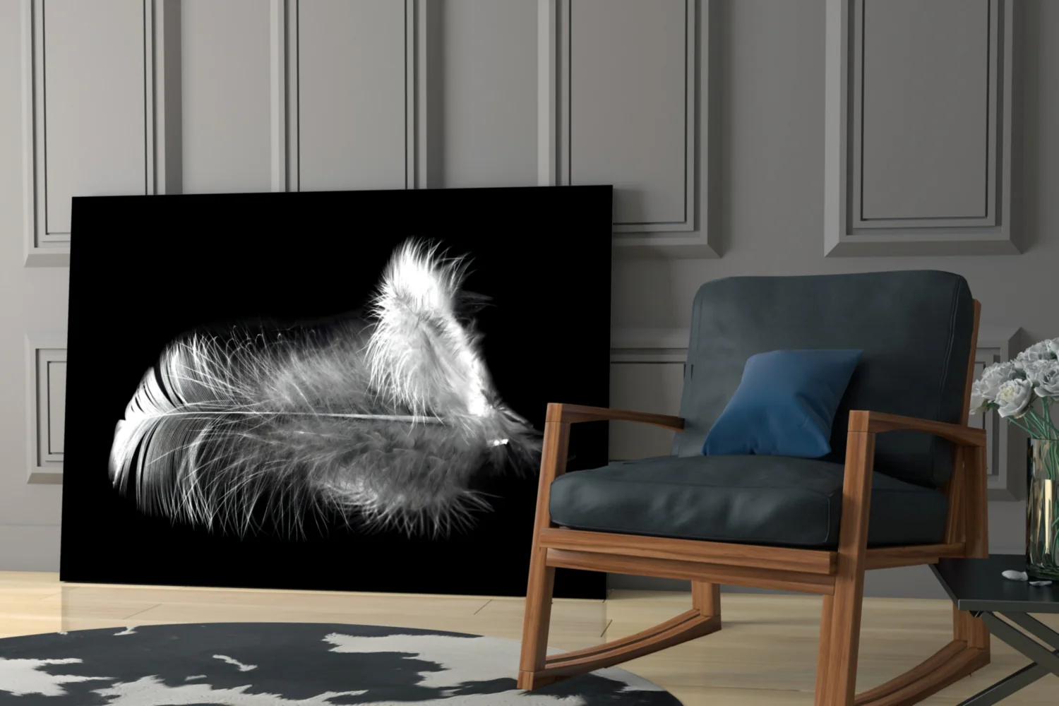 Soft White Feather Black Glass Wall Art - Image 7