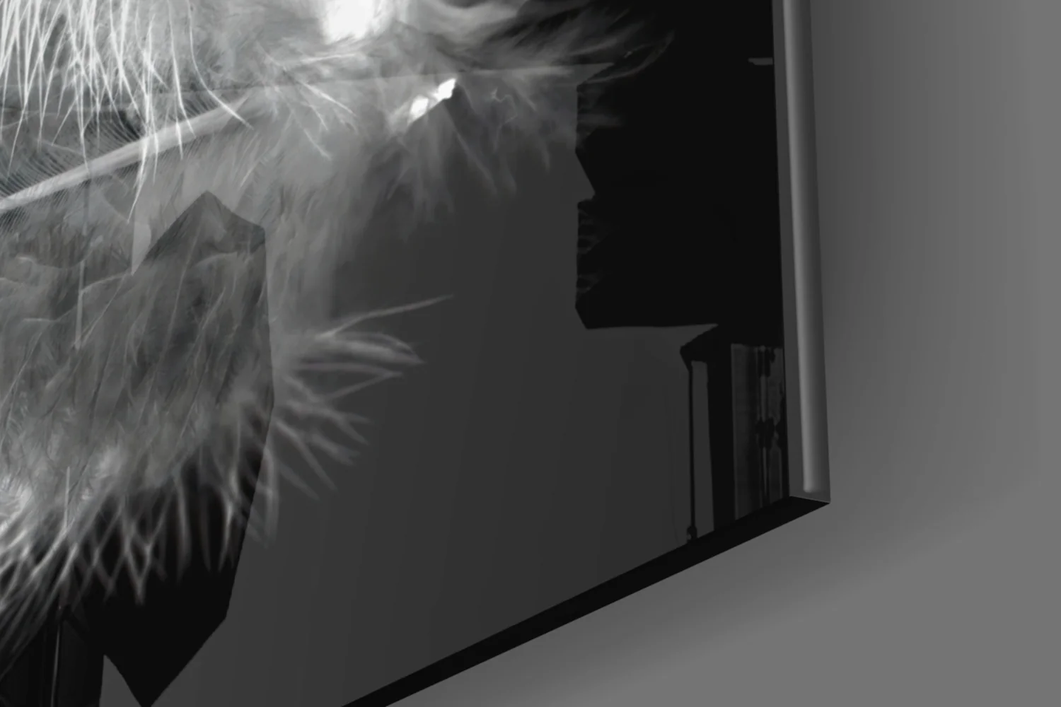 Soft White Feather Black Glass Wall Art - Image 8