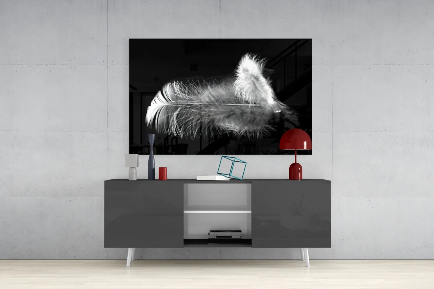 Soft White Feather Black Glass Wall Art - Image 9