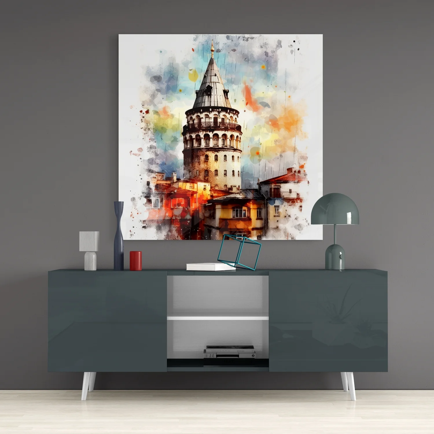 Splatter Watercolor Galata Tower Glass Wall Art - Image 4