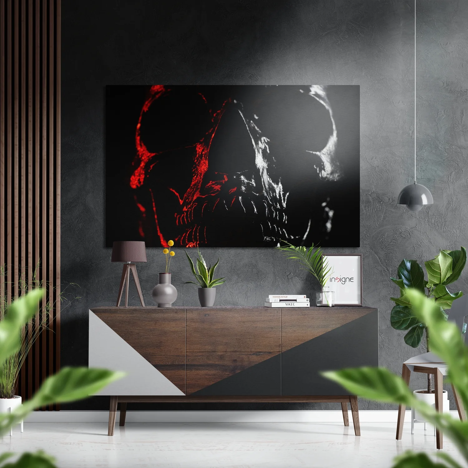 Split Red White Skull Brushed Aluminium Dibond Wall Art