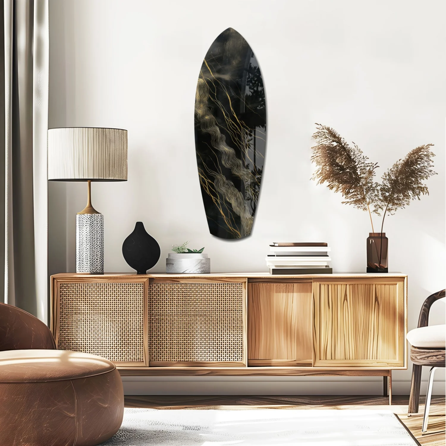 Golden Waves Glass Wall Art - Image 2
