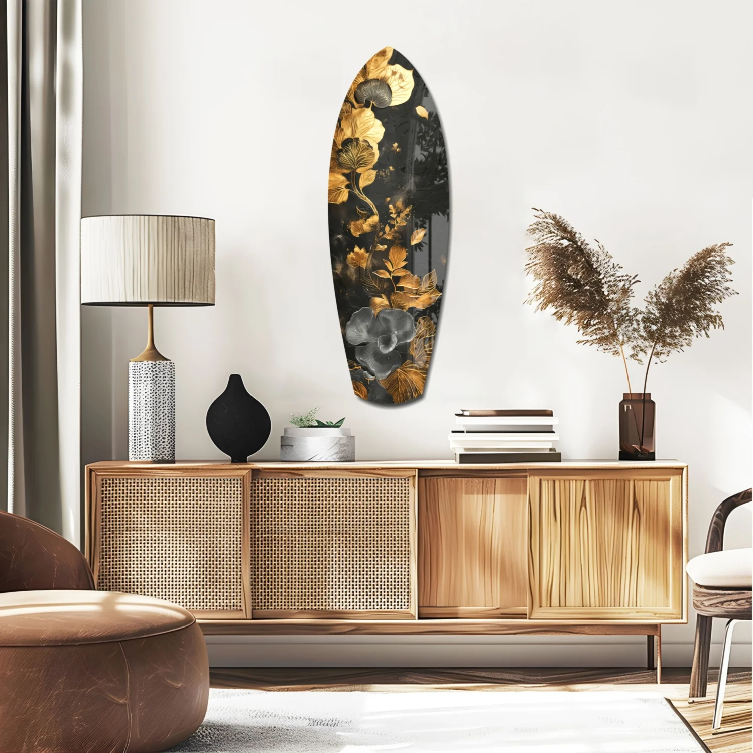 Golden Flower Glass Wall Art - Image 2