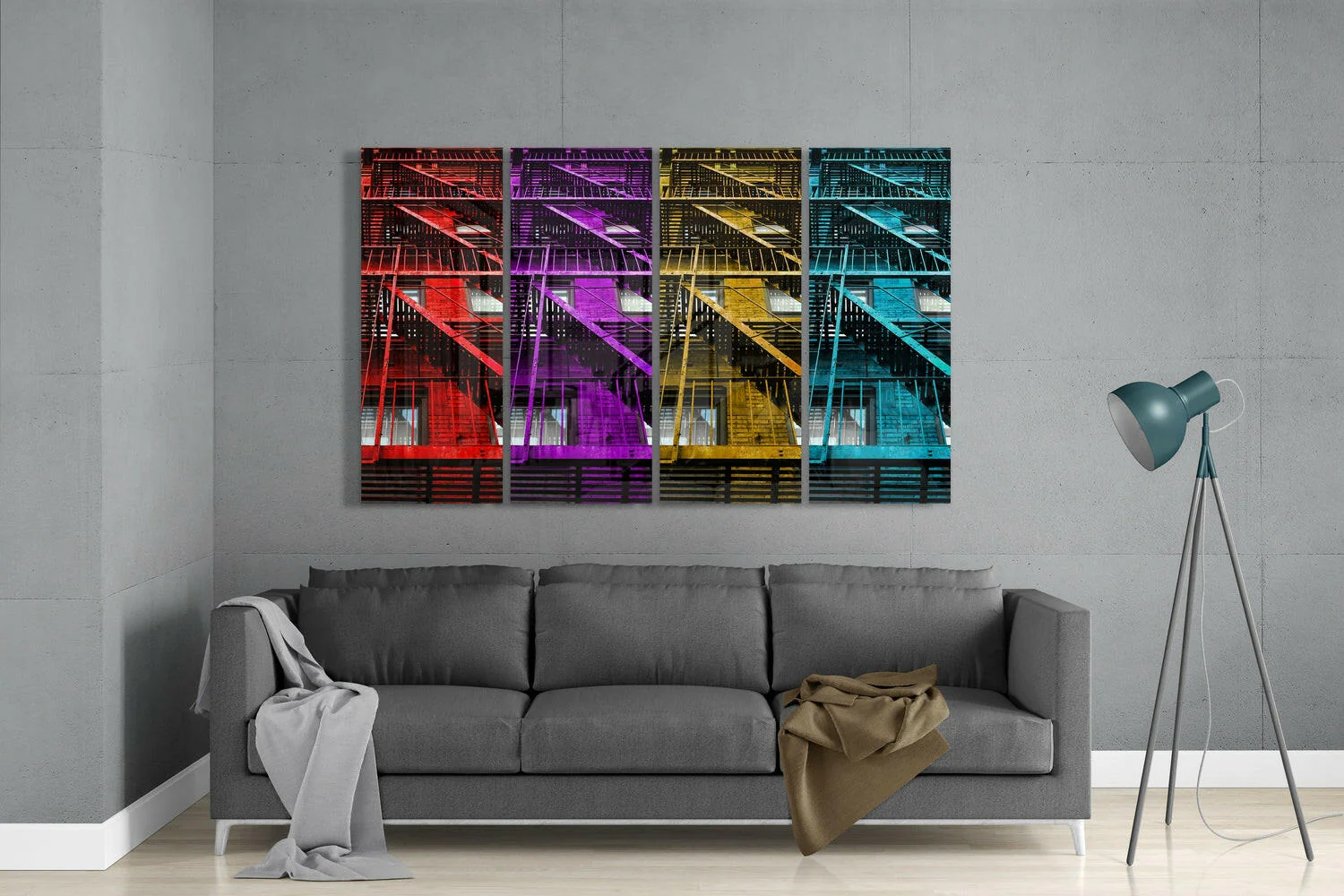 Stairs 4 Pieces Mega Glass Wall Art (59"x36") - Image 3