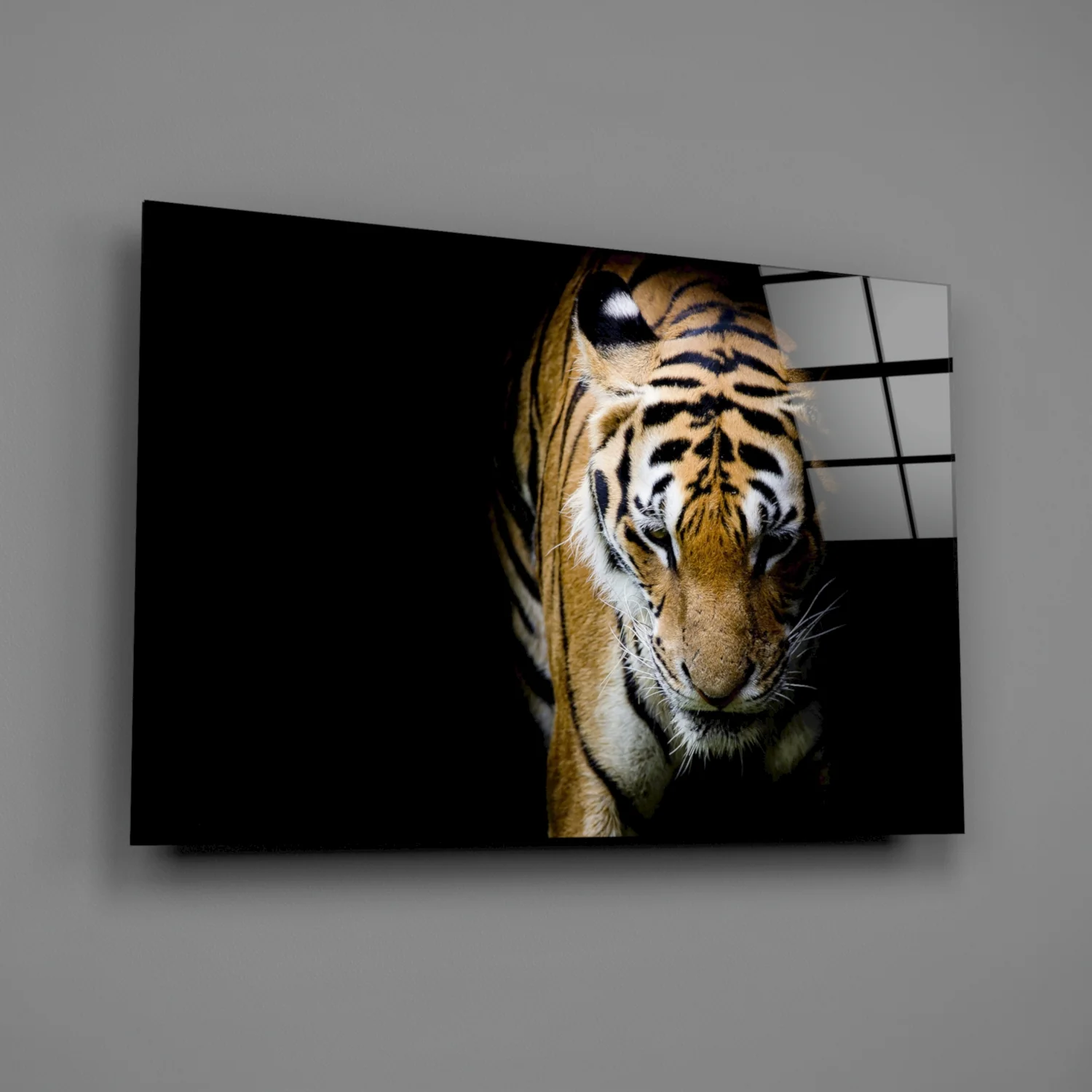 Stalking Tiger in Shadows Glass Wall Art - Image 2