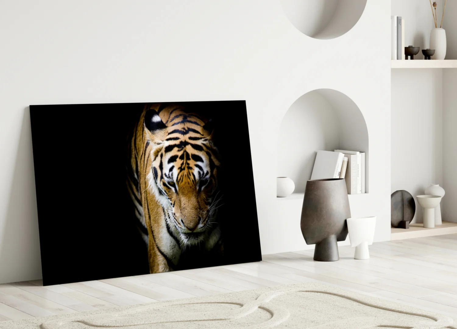 Stalking Tiger in Shadows Glass Wall Art - Image 3