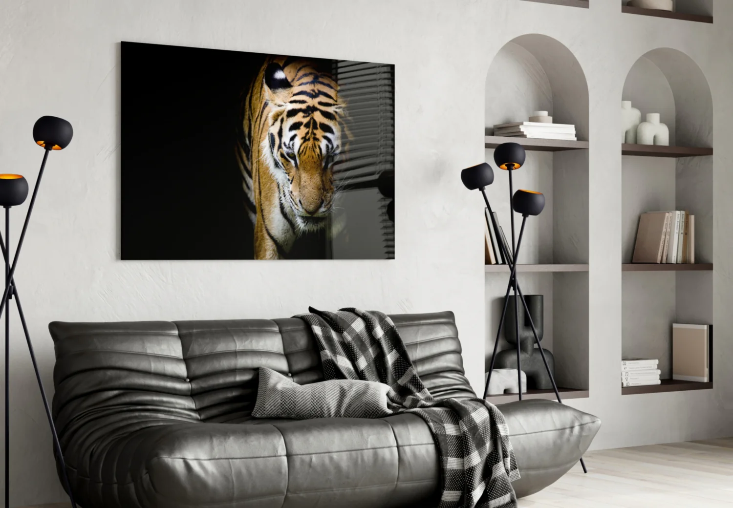 Stalking Tiger in Shadows Glass Wall Art - Image 4