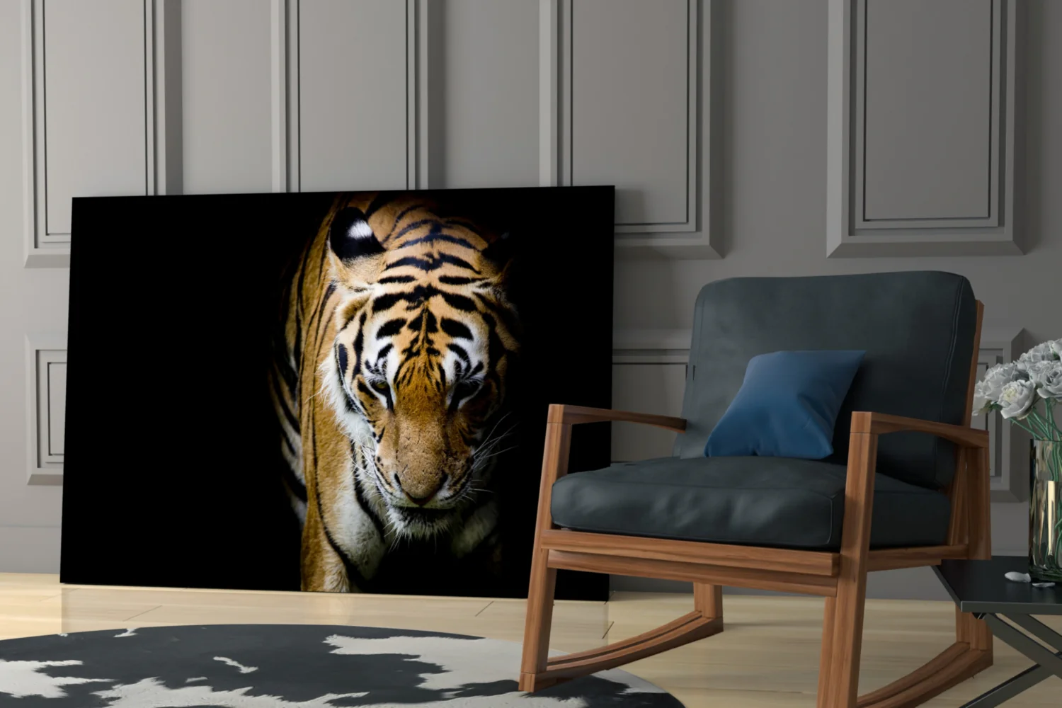 Stalking Tiger in Shadows Glass Wall Art - Image 6