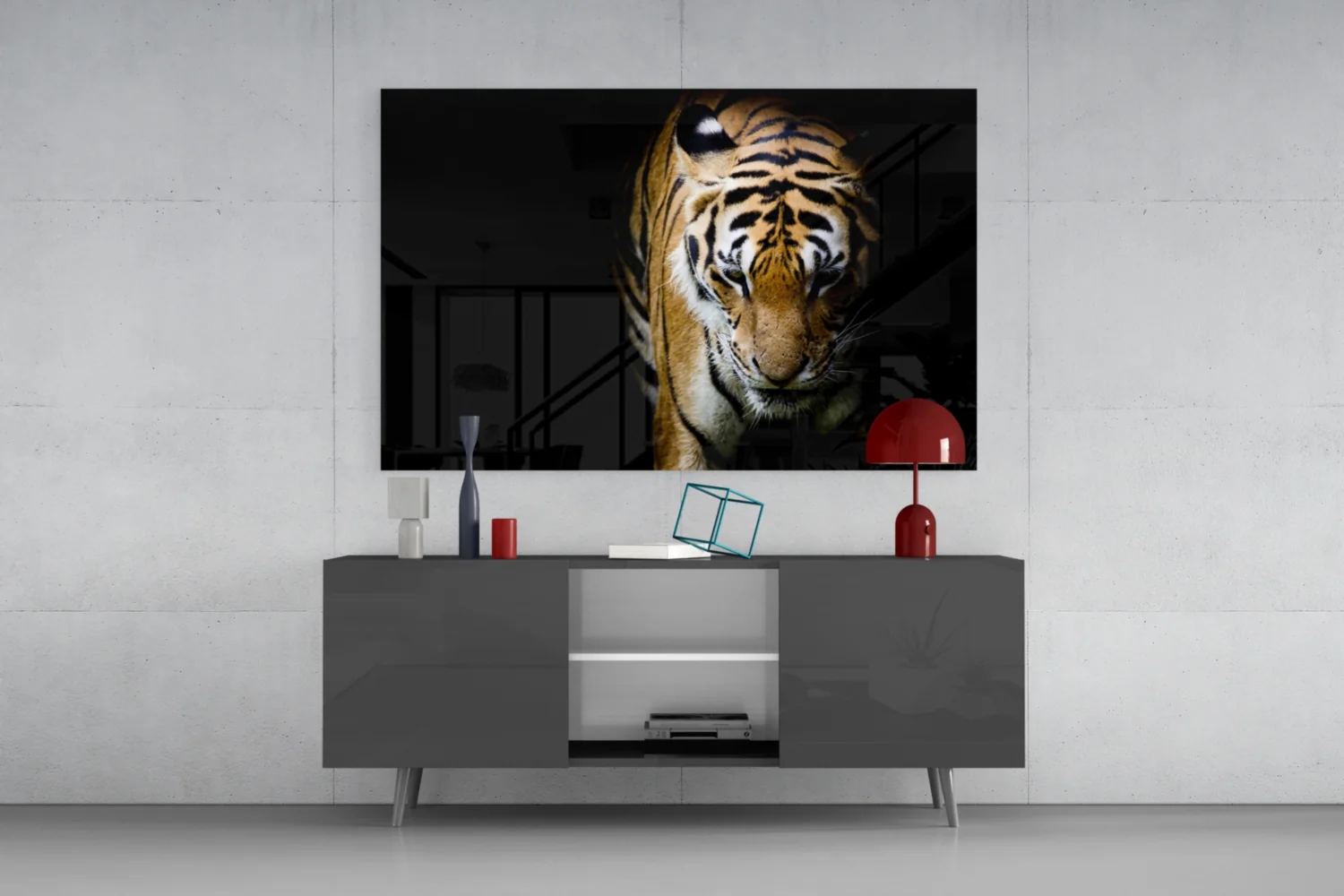 Stalking Tiger in Shadows Glass Wall Art - Image 8