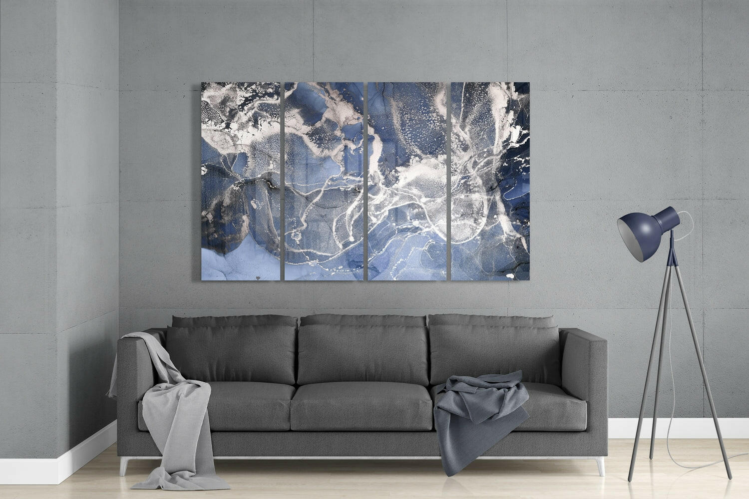 Steel Blue Frost Marble Glass Wall Art - Image 3