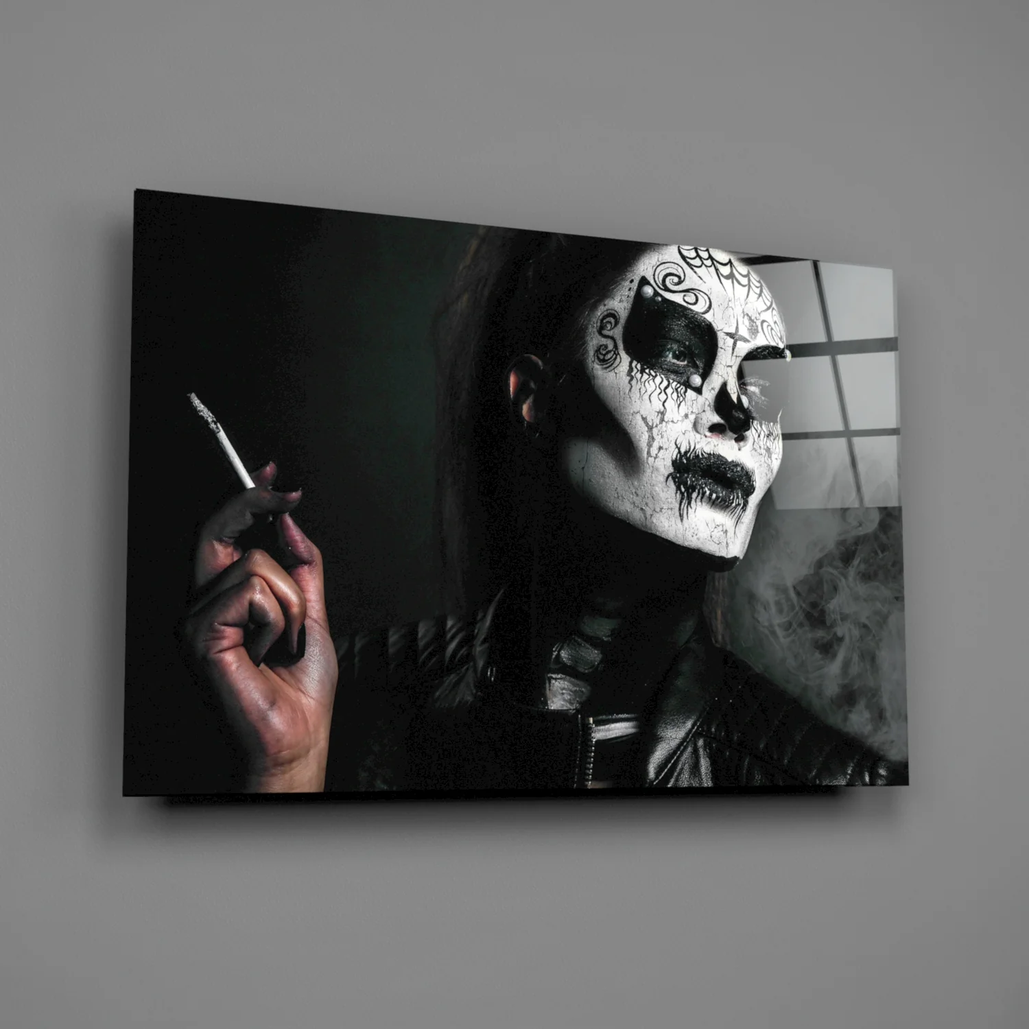 Sugar Skull Smoking Woman Glass Wall Art - Image 2