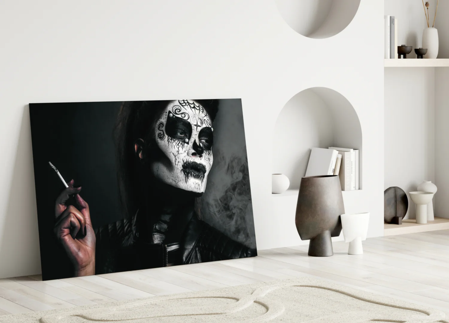 Sugar Skull Smoking Woman Glass Wall Art - Image 3
