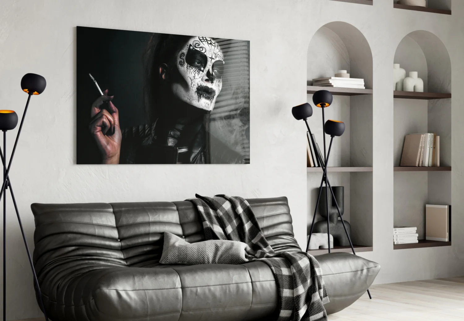Sugar Skull Smoking Woman Glass Wall Art - Image 4