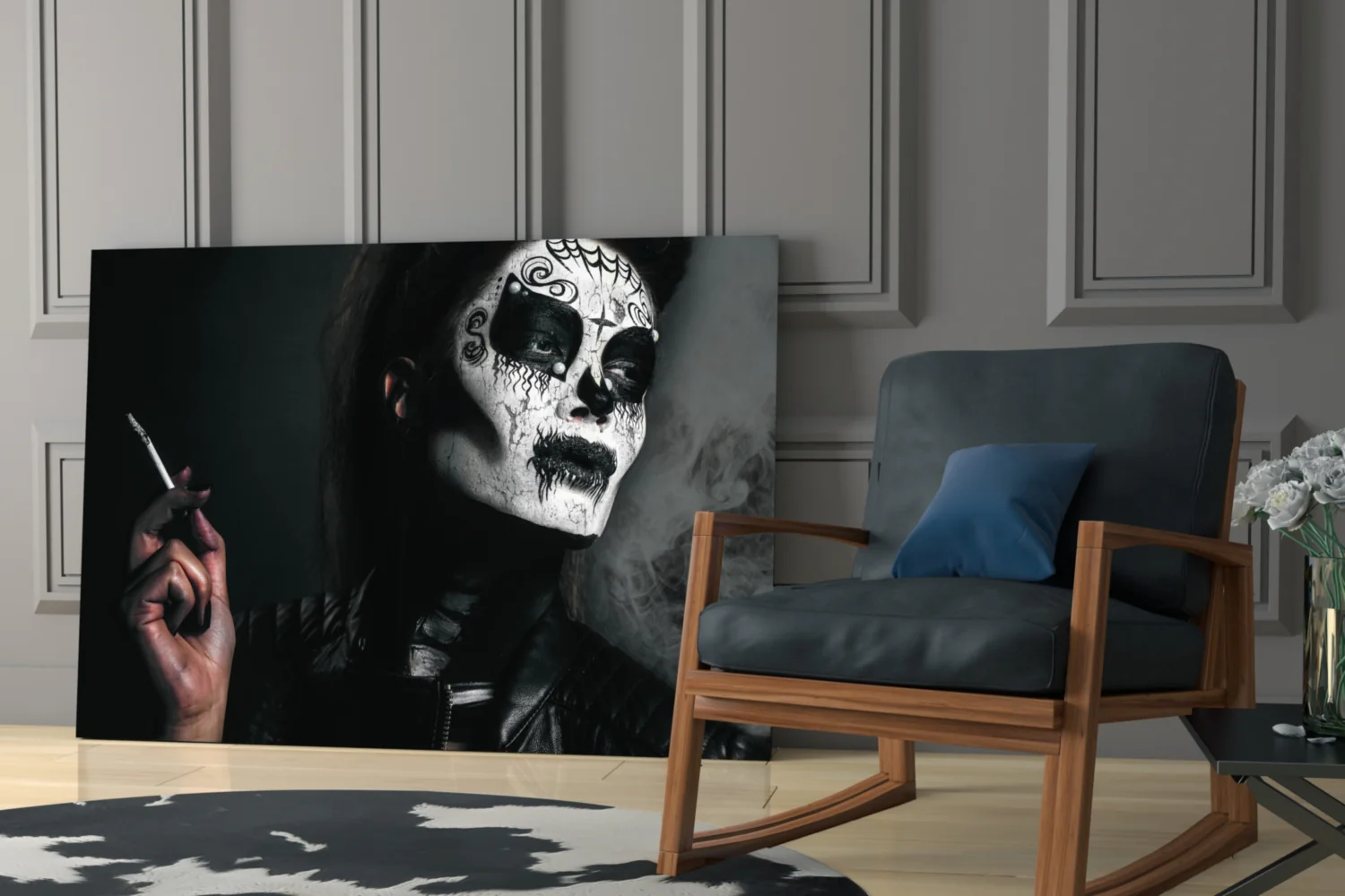 Sugar Skull Smoking Woman Glass Wall Art - Image 6