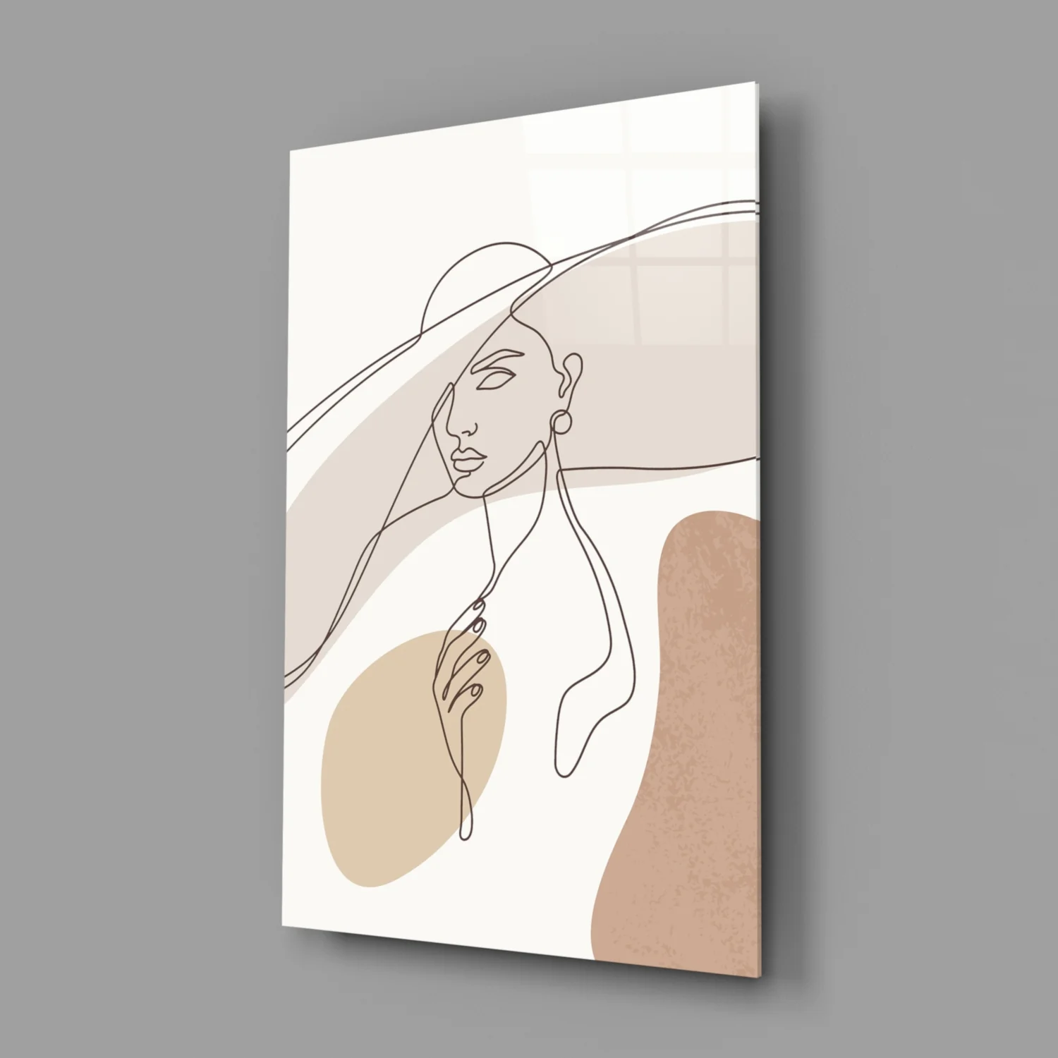 Sun Hat Woman Earring Line Glass Wall Art - Image 2