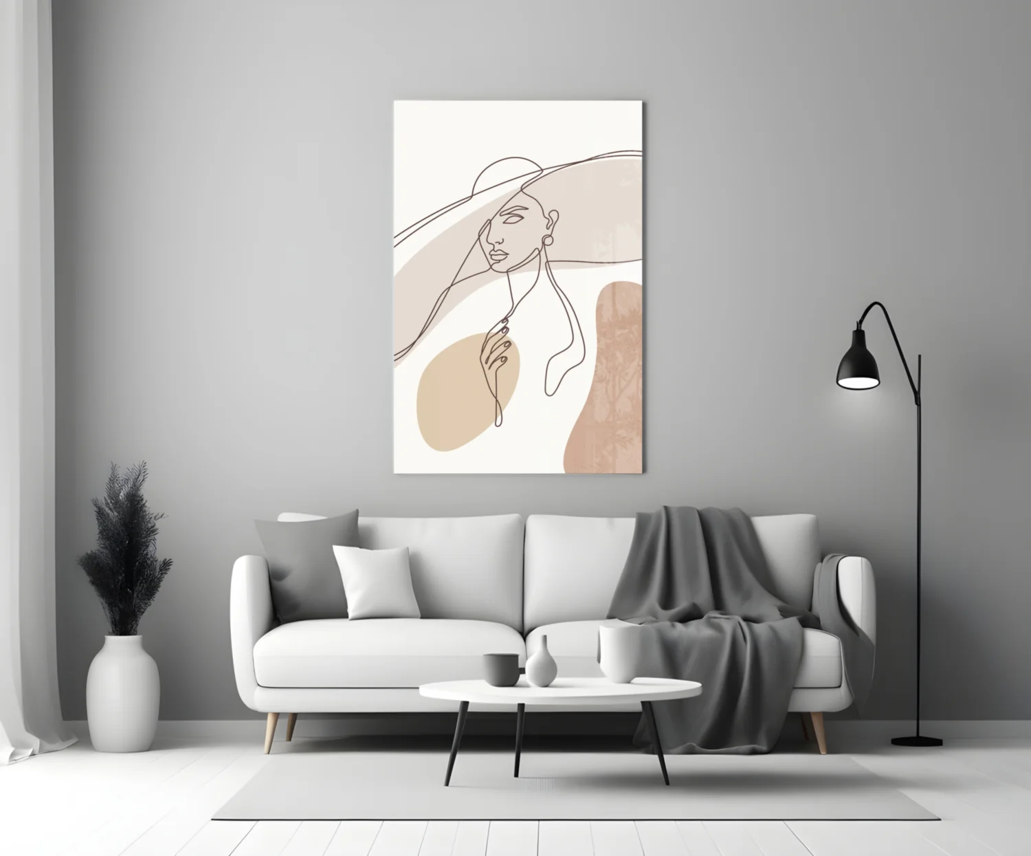 Sun Hat Woman Earring Line Glass Wall Art - Image 3