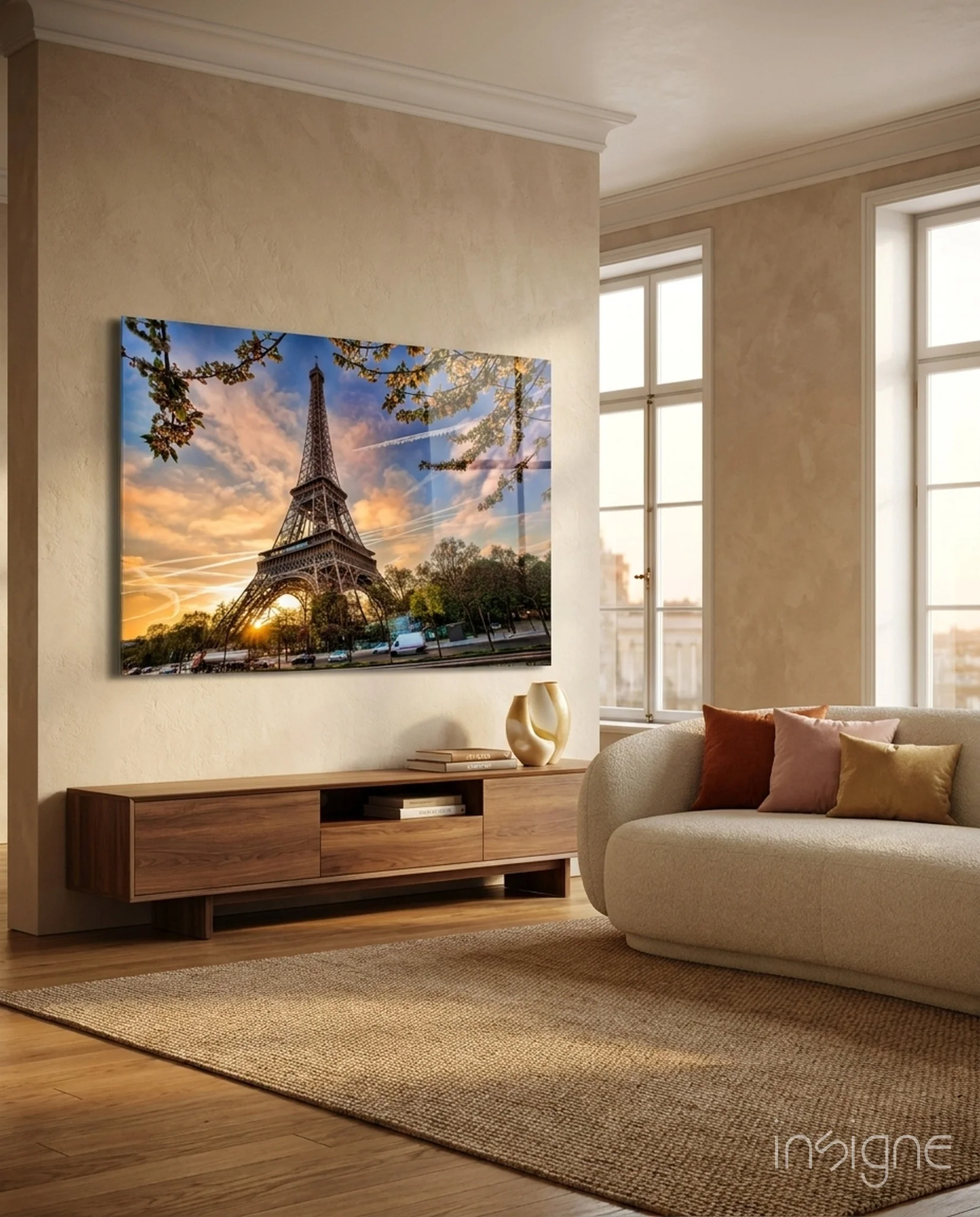 Sunburst Eiffel Tower Branch Glass Wall Art