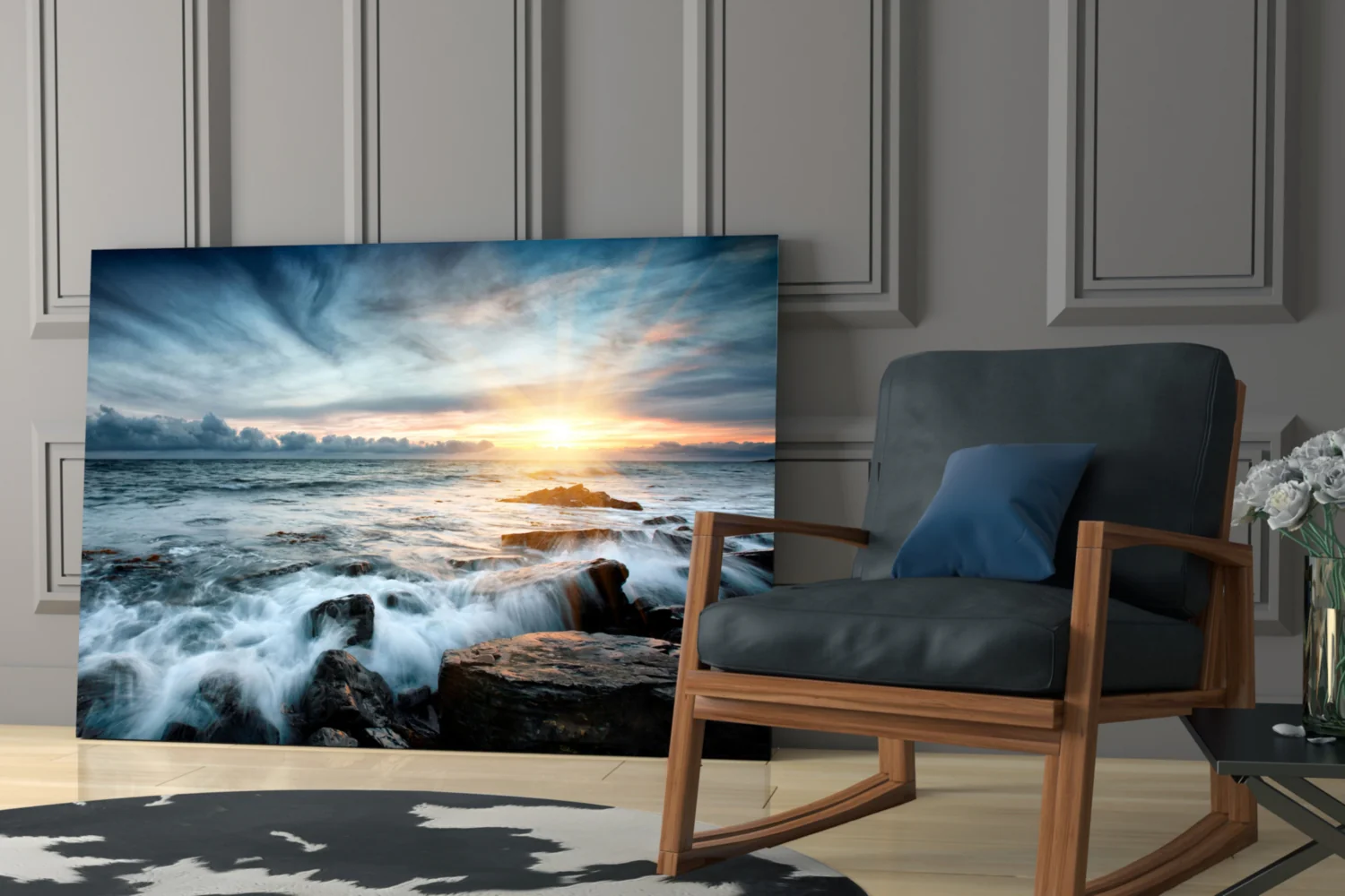 Sunrays Rocky Coast Waves Glass Wall Art - Image 6
