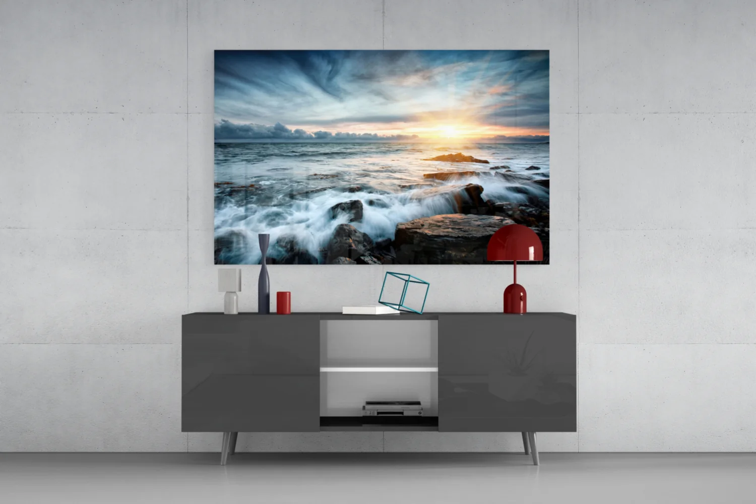 Sunrays Rocky Coast Waves Glass Wall Art - Image 8