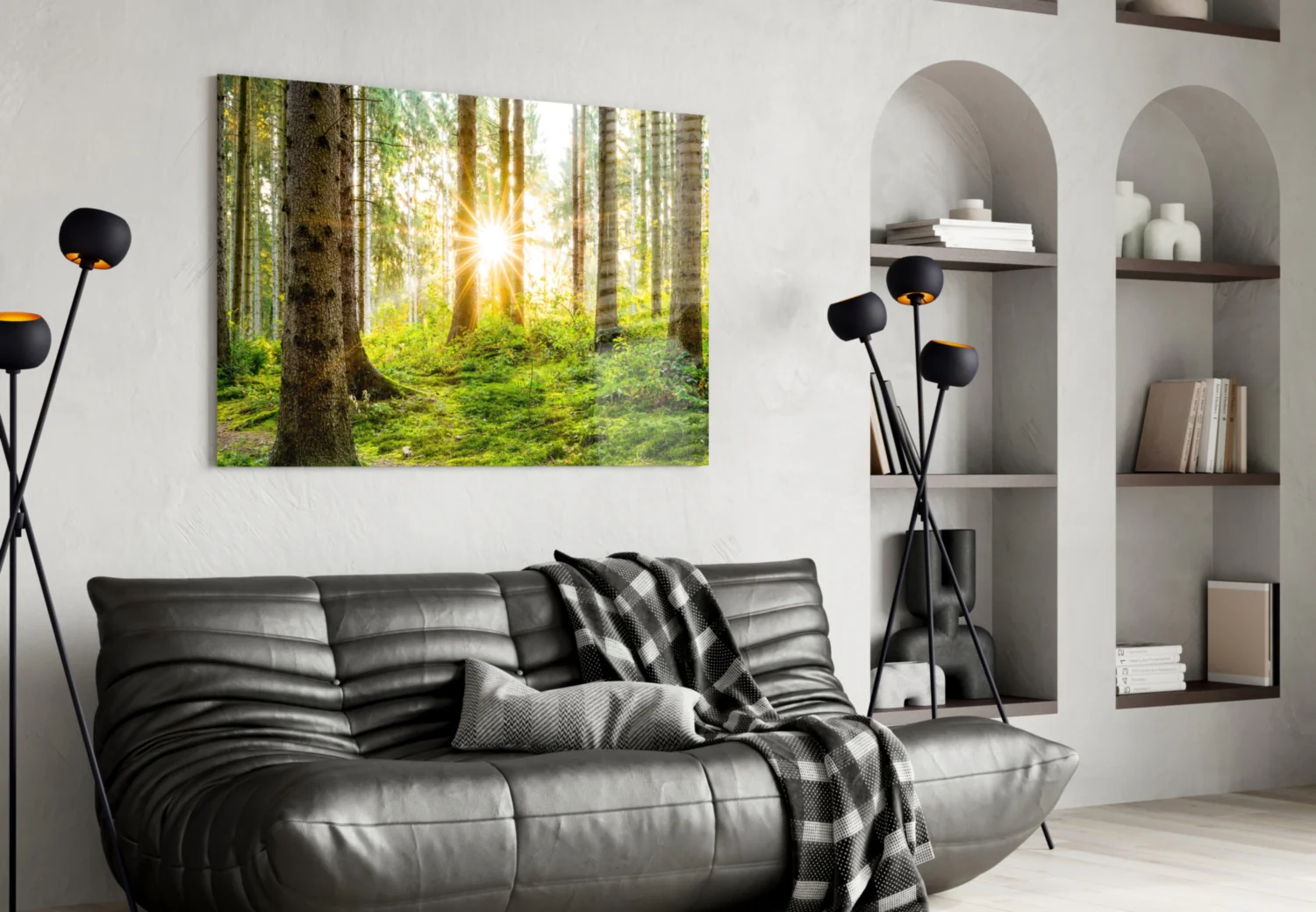 Sunrays Through Forest Trees Glass Wall Art - Image 5
