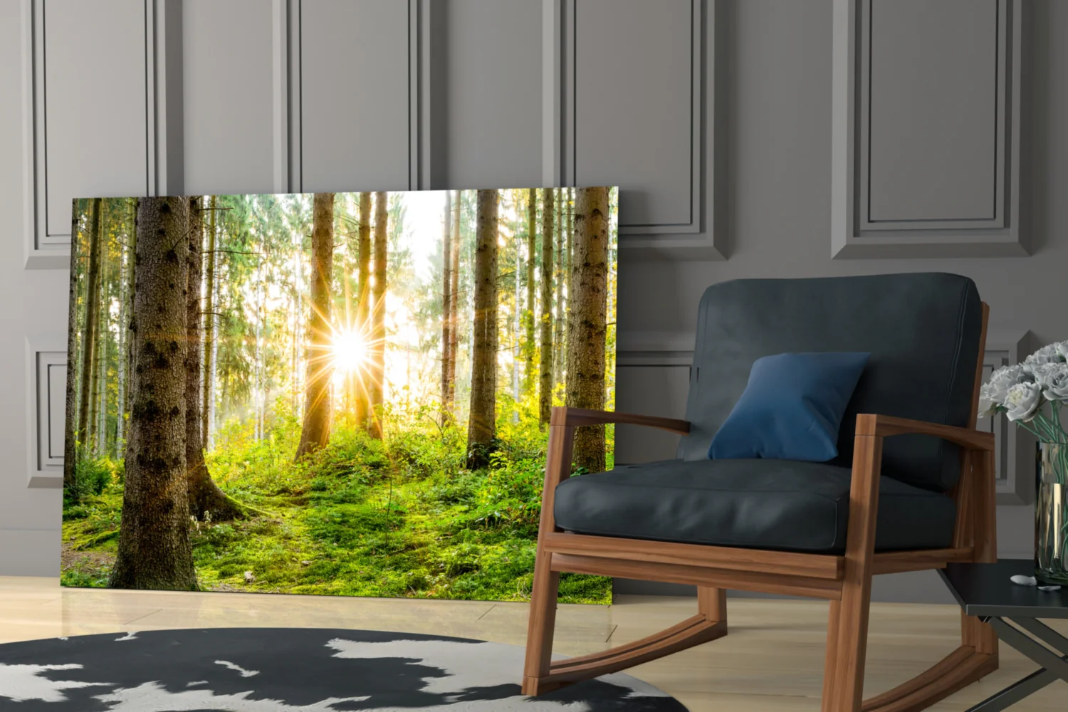 Sunrays Through Forest Trees Glass Wall Art - Image 7