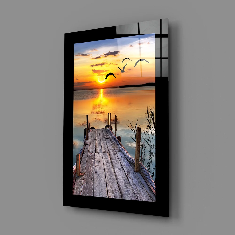 Sunset and the Birds Glass Wall Art - Image 2
